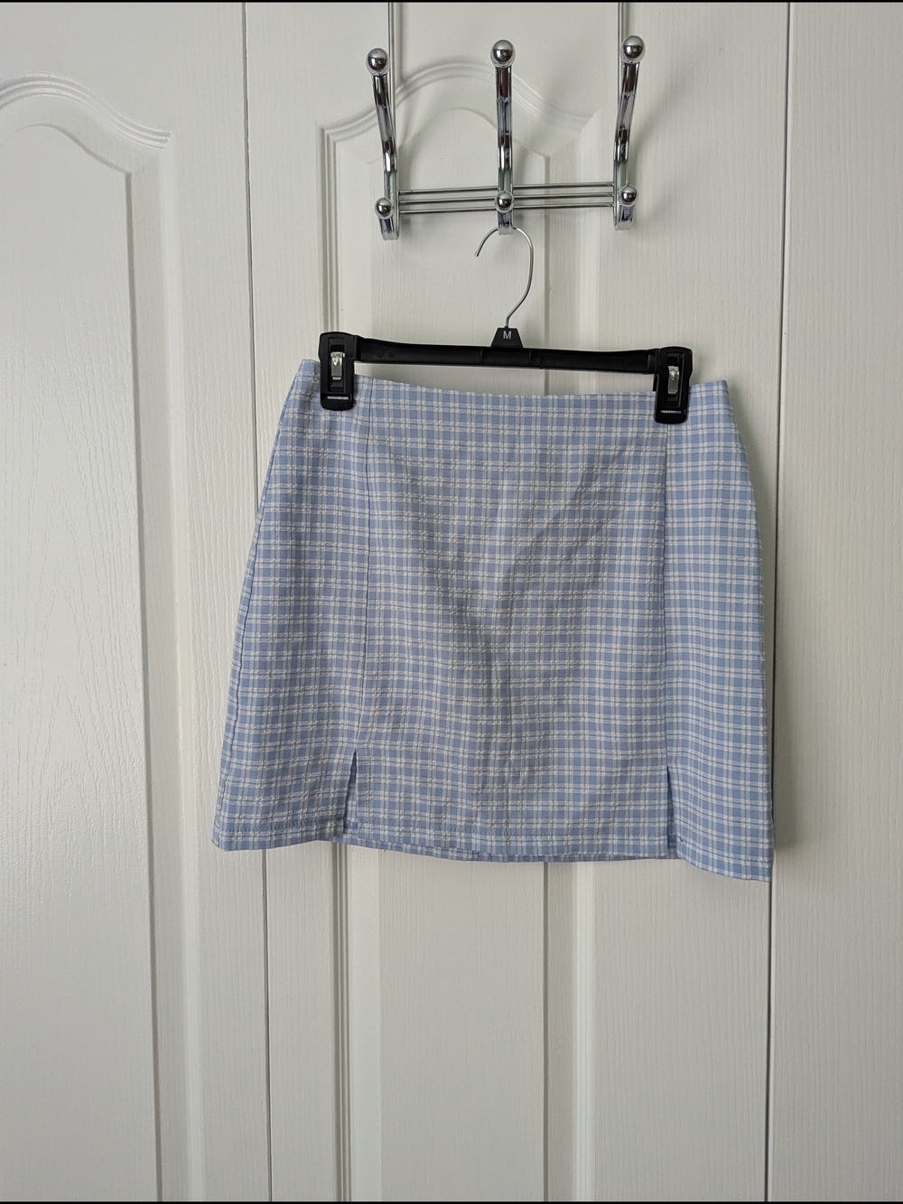 SHEIN Light Blue Plaid Mini Skirt